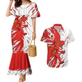 Personalized St. George Illawarra Dragons Couples Matching Mermaid Dress and Hawaiian Shirt Dynamic Lightning Mascot Rugby Australia