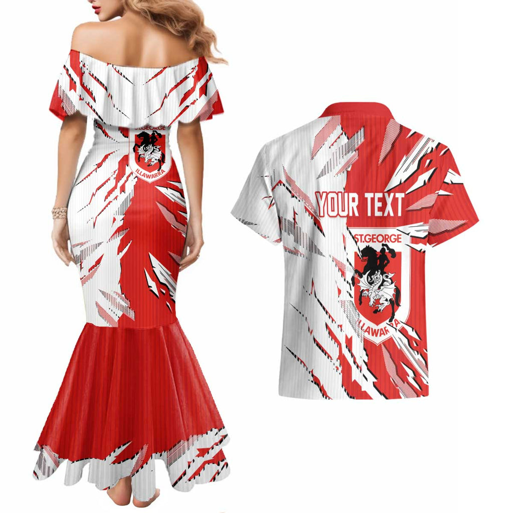 Personalized St. George Illawarra Dragons Couples Matching Mermaid Dress and Hawaiian Shirt Dynamic Lightning Mascot Rugby Australia