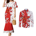 Personalized St. George Illawarra Dragons Couples Matching Mermaid Dress and Long Sleeve Button Shirt Dynamic Lightning Mascot Rugby Australia
