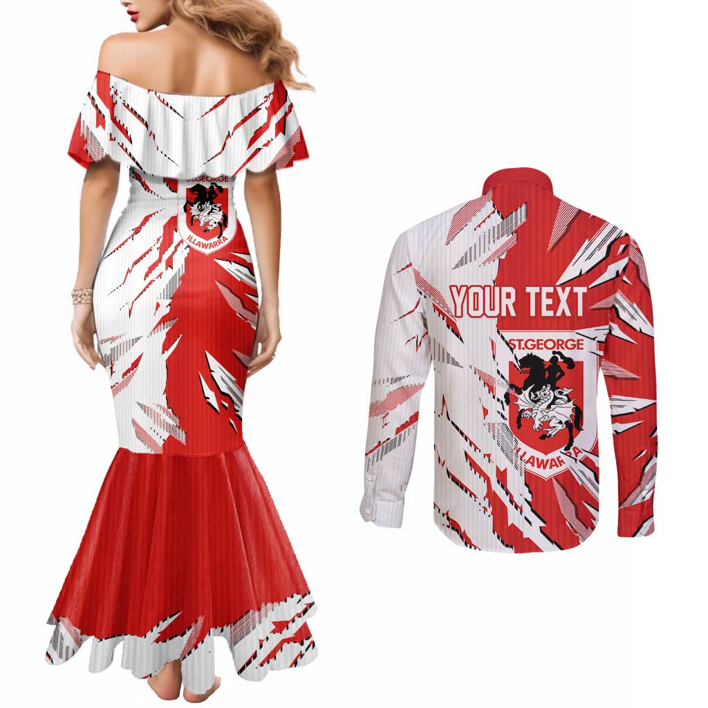 Personalized St. George Illawarra Dragons Couples Matching Mermaid Dress and Long Sleeve Button Shirt Dynamic Lightning Mascot Rugby Australia