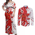 Personalized St. George Illawarra Dragons Couples Matching Off Shoulder Maxi Dress and Long Sleeve Button Shirt Dynamic Lightning Mascot Rugby Australia