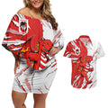 Personalized St. George Illawarra Dragons Couples Matching Off Shoulder Short Dress and Hawaiian Shirt Dynamic Lightning Mascot Rugby Australia