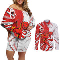 Personalized St. George Illawarra Dragons Couples Matching Off Shoulder Short Dress and Long Sleeve Button Shirt Dynamic Lightning Mascot Rugby Australia