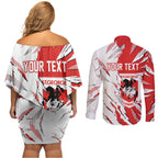 Personalized St. George Illawarra Dragons Couples Matching Off Shoulder Short Dress and Long Sleeve Button Shirt Dynamic Lightning Mascot Rugby Australia