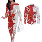 Personalized St. George Illawarra Dragons Couples Matching Off The Shoulder Long Sleeve Dress and Long Sleeve Button Shirt Dynamic Lightning Mascot Rugby Australia