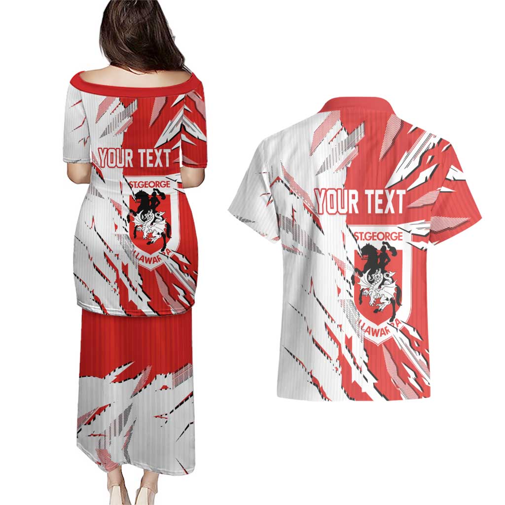 Personalized St. George Illawarra Dragons Couples Matching Puletasi and Hawaiian Shirt Dynamic Lightning Mascot Rugby Australia