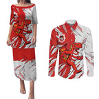 Personalized St. George Illawarra Dragons Couples Matching Puletasi and Long Sleeve Button Shirt Dynamic Lightning Mascot Rugby Australia