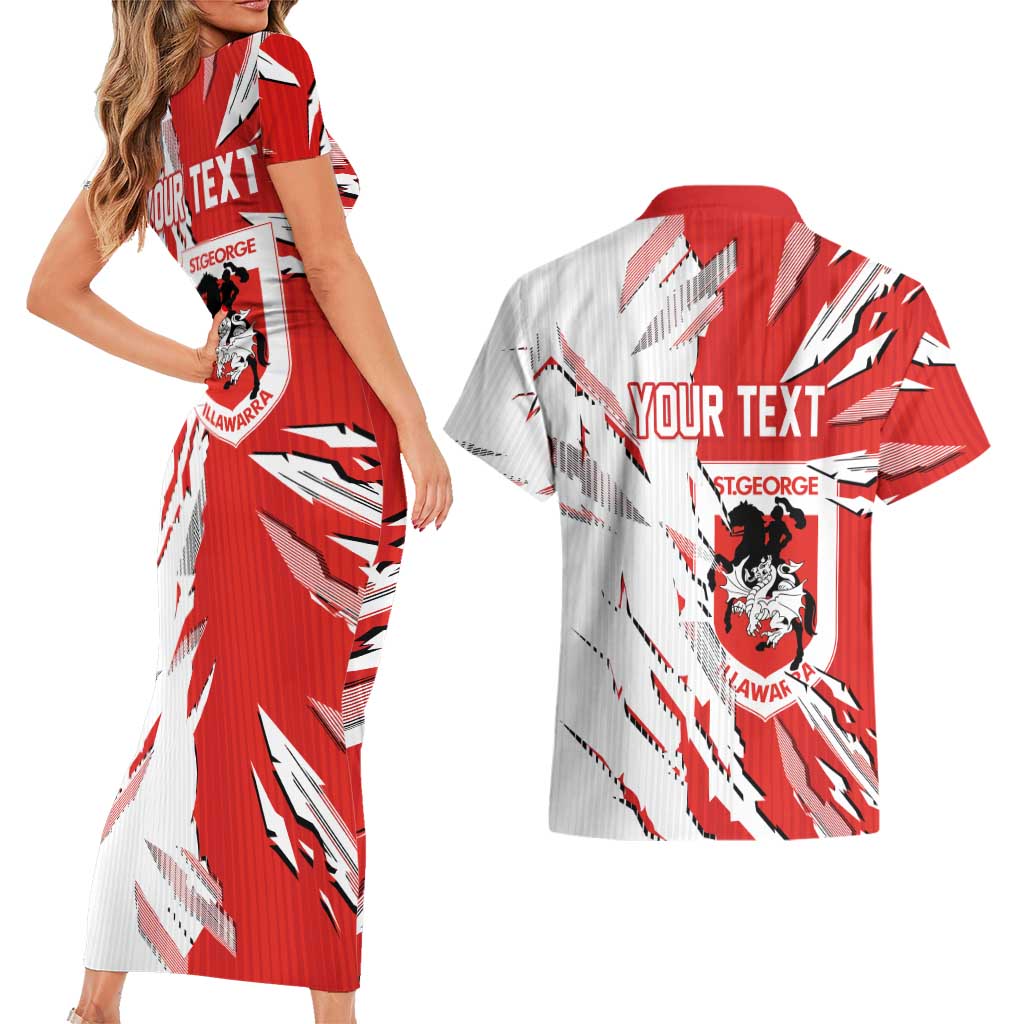 Personalized St. George Illawarra Dragons Couples Matching Short Sleeve Bodycon Dress and Hawaiian Shirt Dynamic Lightning Mascot Rugby Australia