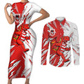 Personalized St. George Illawarra Dragons Couples Matching Short Sleeve Bodycon Dress and Long Sleeve Button Shirt Dynamic Lightning Mascot Rugby Australia