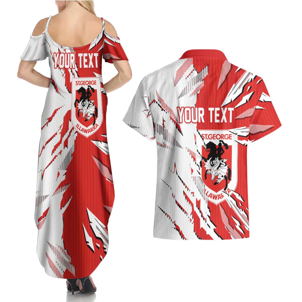 Personalized St. George Illawarra Dragons Couples Matching Summer Maxi Dress and Hawaiian Shirt Dynamic Lightning Mascot Rugby Australia