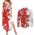 Personalized St. George Illawarra Dragons Couples Matching Summer Maxi Dress and Long Sleeve Button Shirt Dynamic Lightning Mascot Rugby Australia