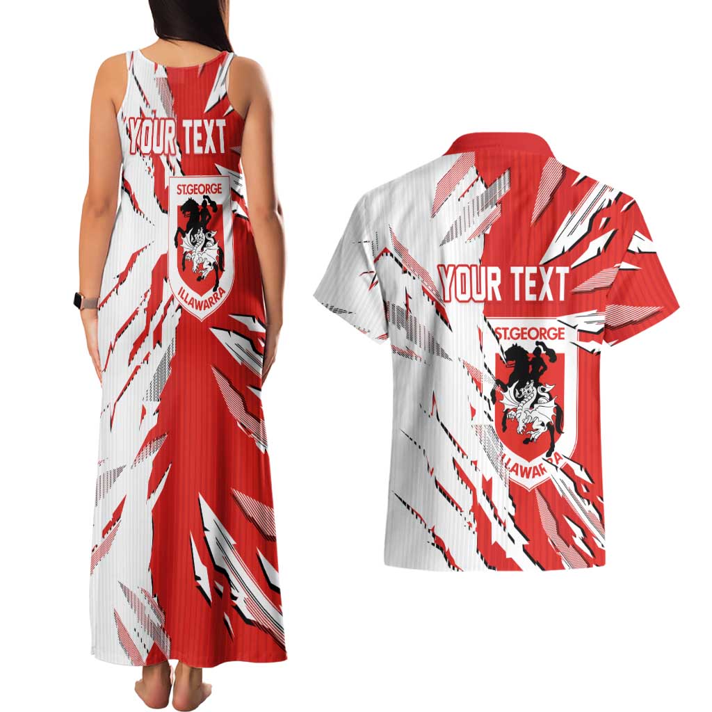 Personalized St. George Illawarra Dragons Couples Matching Tank Maxi Dress and Hawaiian Shirt Dynamic Lightning Mascot Rugby Australia
