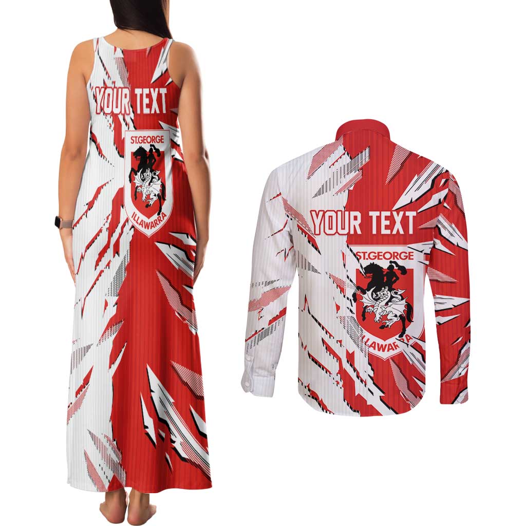 Personalized St. George Illawarra Dragons Couples Matching Tank Maxi Dress and Long Sleeve Button Shirt Dynamic Lightning Mascot Rugby Australia