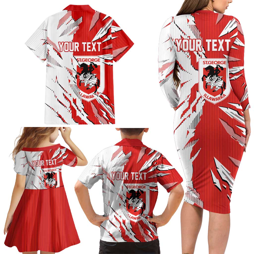 Personalized St. George Illawarra Dragons Family Matching Long Sleeve Bodycon Dress and Hawaiian Shirt Dynamic Lightning Mascot Rugby Australia