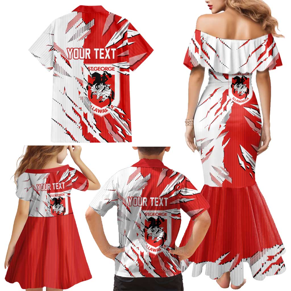 Personalized St. George Illawarra Dragons Family Matching Mermaid Dress and Hawaiian Shirt Dynamic Lightning Mascot Rugby Australia