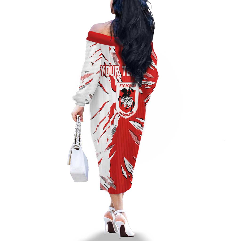 Personalized St. George Illawarra Dragons Family Matching Off The Shoulder Long Sleeve Dress and Hawaiian Shirt Dynamic Lightning Mascot Rugby Australia