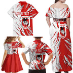 Personalized St. George Illawarra Dragons Family Matching Off Shoulder Maxi Dress and Hawaiian Shirt Dynamic Lightning Mascot Rugby Australia