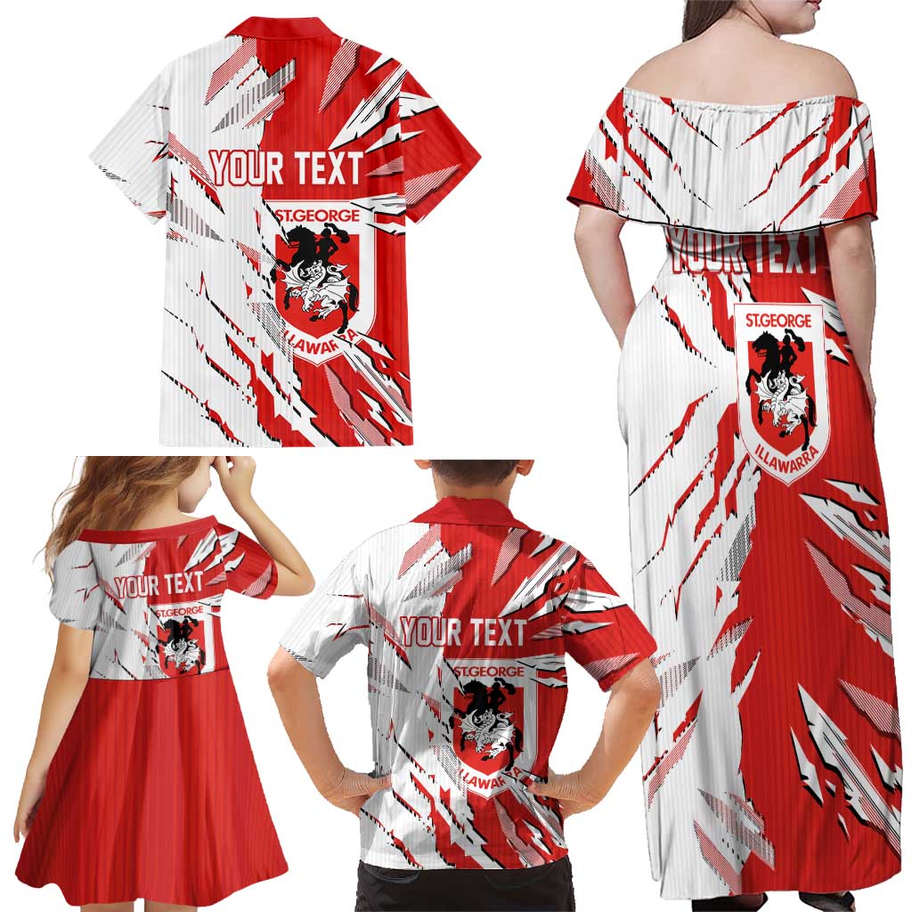 Personalized St. George Illawarra Dragons Family Matching Off Shoulder Maxi Dress and Hawaiian Shirt Dynamic Lightning Mascot Rugby Australia
