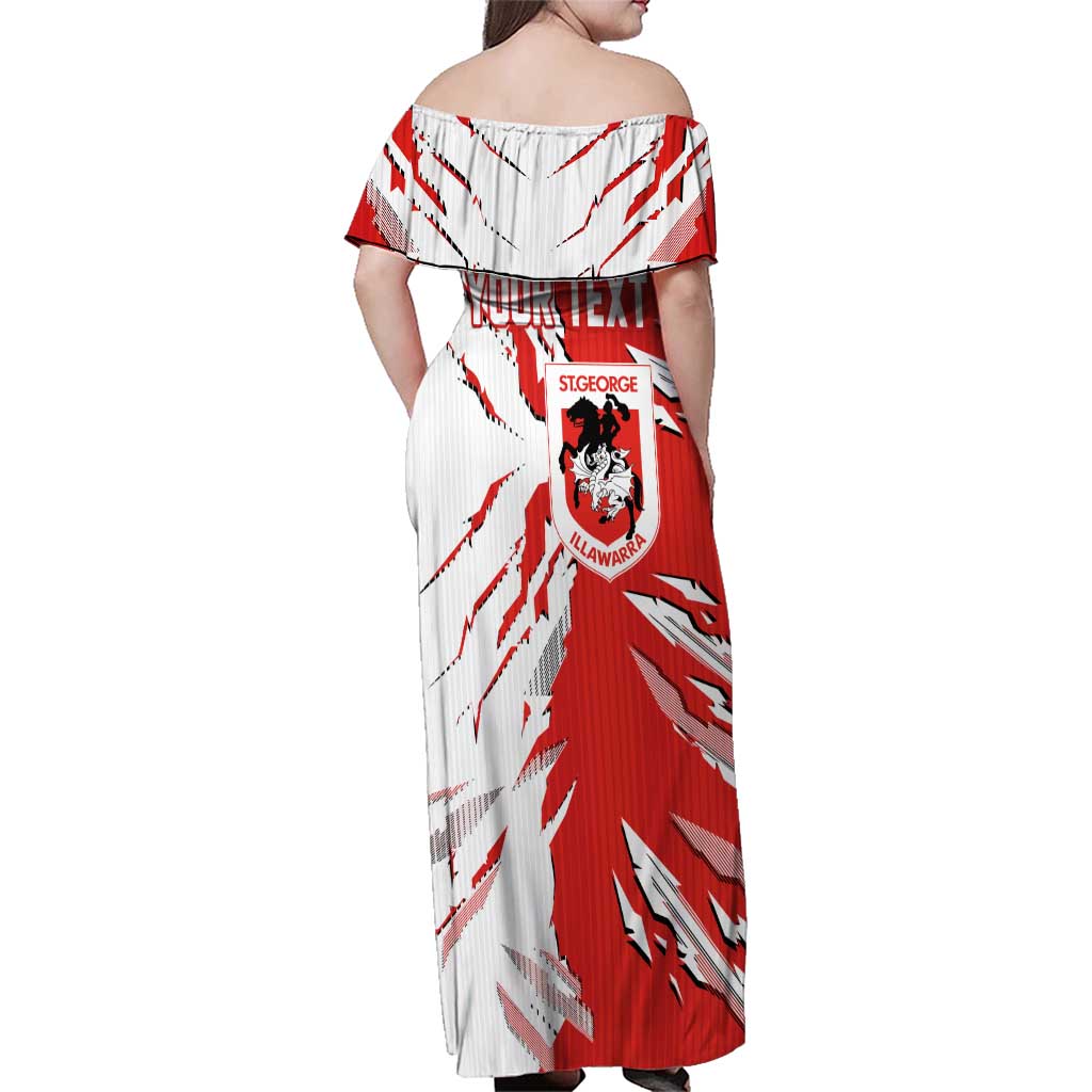 Personalized St. George Illawarra Dragons Family Matching Off Shoulder Maxi Dress and Hawaiian Shirt Dynamic Lightning Mascot Rugby Australia