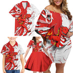Personalized St. George Illawarra Dragons Family Matching Off Shoulder Short Dress and Hawaiian Shirt Dynamic Lightning Mascot Rugby Australia