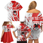 Personalized St. George Illawarra Dragons Family Matching Off Shoulder Short Dress and Hawaiian Shirt Dynamic Lightning Mascot Rugby Australia
