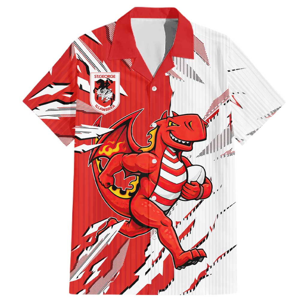 Personalized St. George Illawarra Dragons Family Matching Off Shoulder Short Dress and Hawaiian Shirt Dynamic Lightning Mascot Rugby Australia
