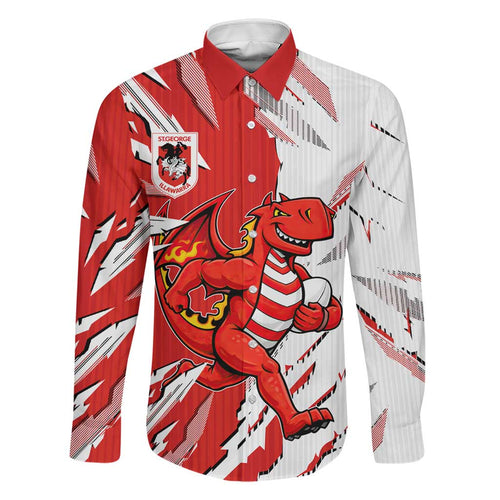 Personalized St. George Illawarra Dragons Family Matching Off Shoulder Short Dress and Hawaiian Shirt Dynamic Lightning Mascot Rugby Australia