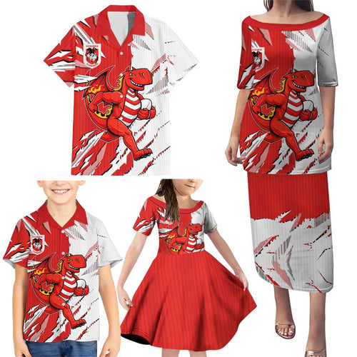 Personalized St. George Illawarra Dragons Family Matching Puletasi and Hawaiian Shirt Dynamic Lightning Mascot Rugby Australia