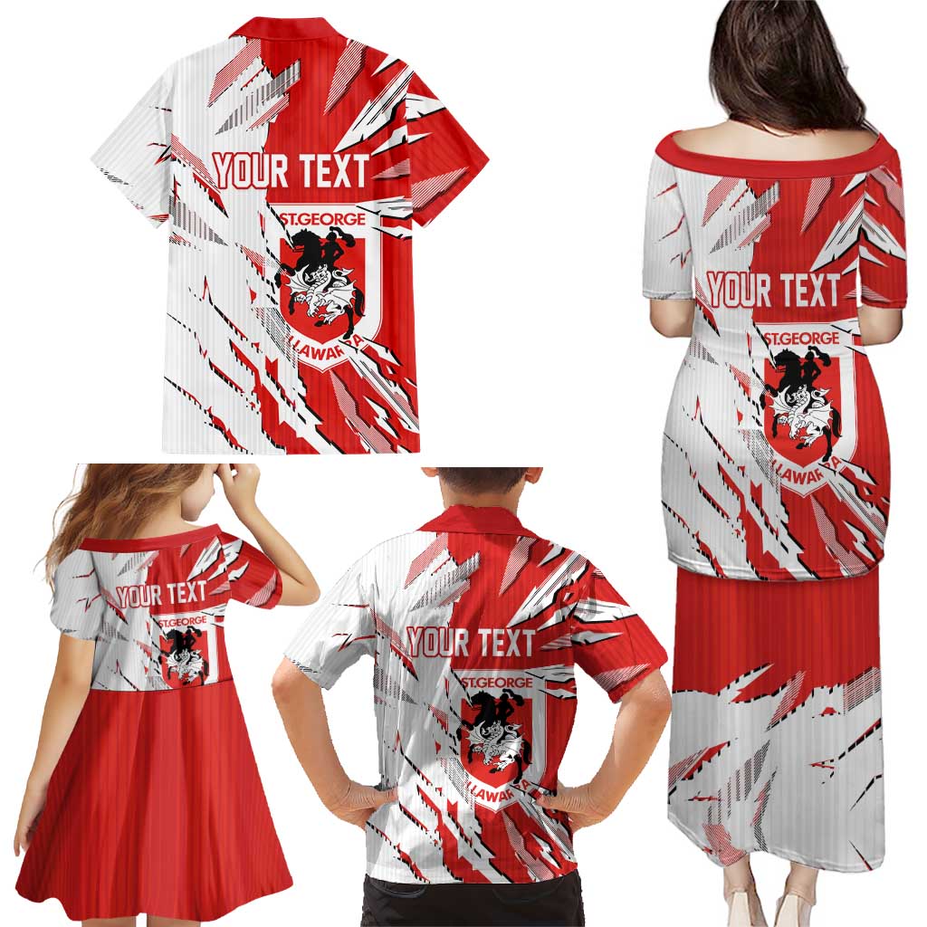 Personalized St. George Illawarra Dragons Family Matching Puletasi and Hawaiian Shirt Dynamic Lightning Mascot Rugby Australia
