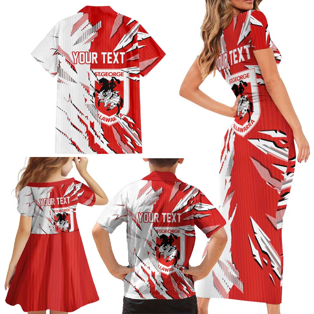 Personalized St. George Illawarra Dragons Family Matching Short Sleeve Bodycon Dress and Hawaiian Shirt Dynamic Lightning Mascot Rugby Australia