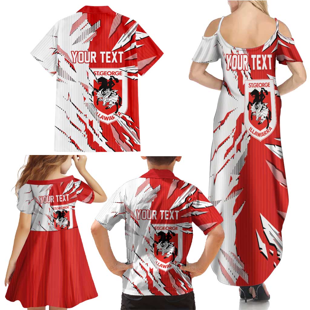 Personalized St. George Illawarra Dragons Family Matching Summer Maxi Dress and Hawaiian Shirt Dynamic Lightning Mascot Rugby Australia