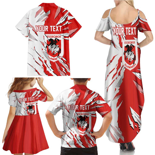 Personalized St. George Illawarra Dragons Family Matching Summer Maxi Dress and Hawaiian Shirt Dynamic Lightning Mascot Rugby Australia