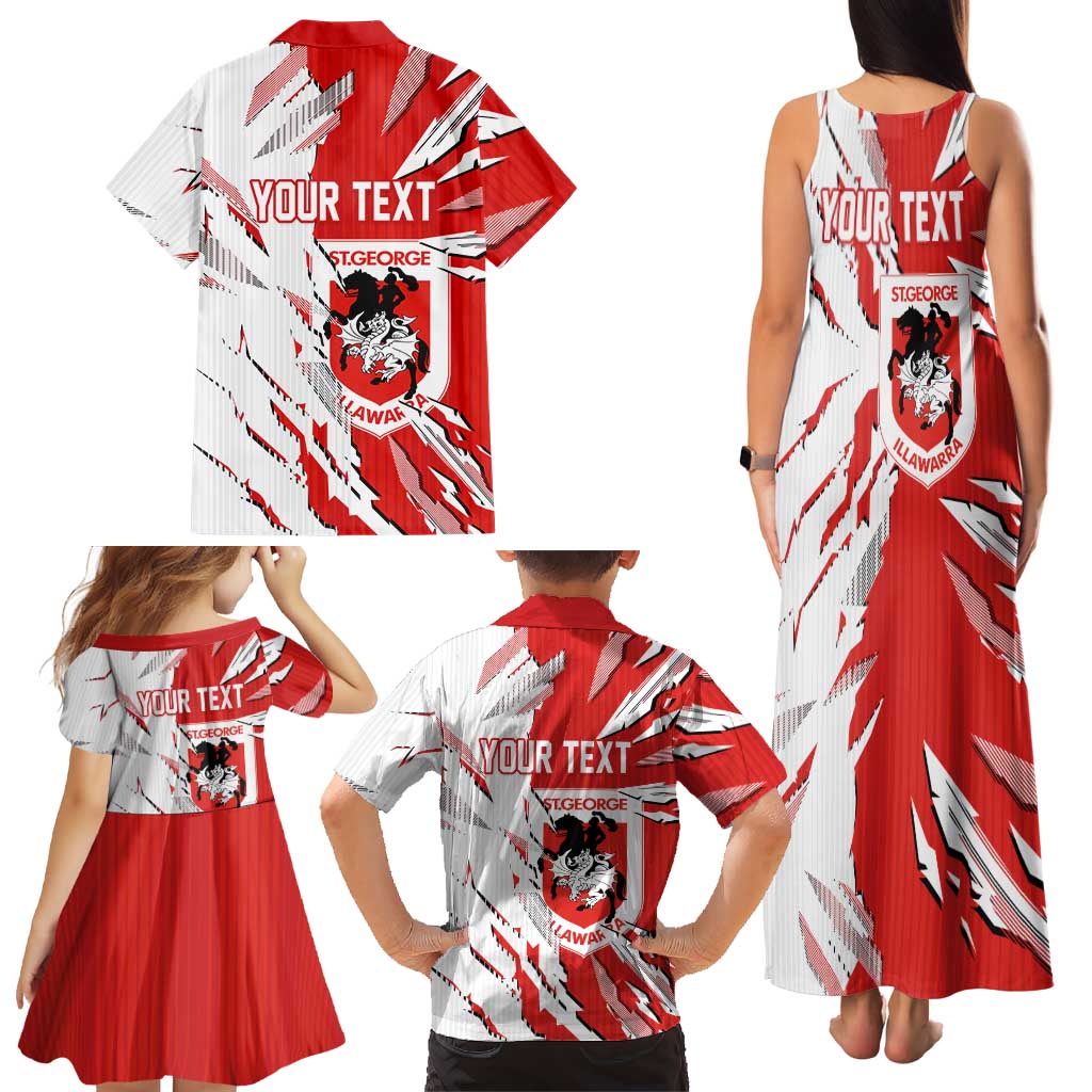 Personalized St. George Illawarra Dragons Family Matching Tank Maxi Dress and Hawaiian Shirt Dynamic Lightning Mascot Rugby Australia