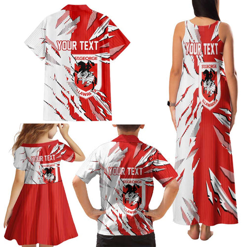 Personalized St. George Illawarra Dragons Family Matching Tank Maxi Dress and Hawaiian Shirt Dynamic Lightning Mascot Rugby Australia