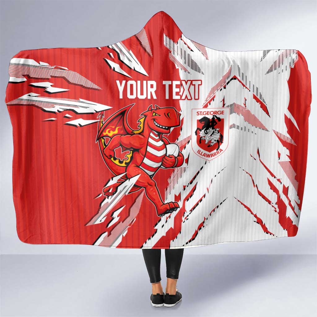 Personalized St. George Illawarra Dragons Hooded Blanket Dynamic Lightning Mascot Rugby Australia