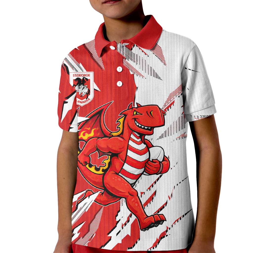 Personalized St. George Illawarra Dragons Kid Polo Shirt Dynamic Lightning Mascot Rugby Australia