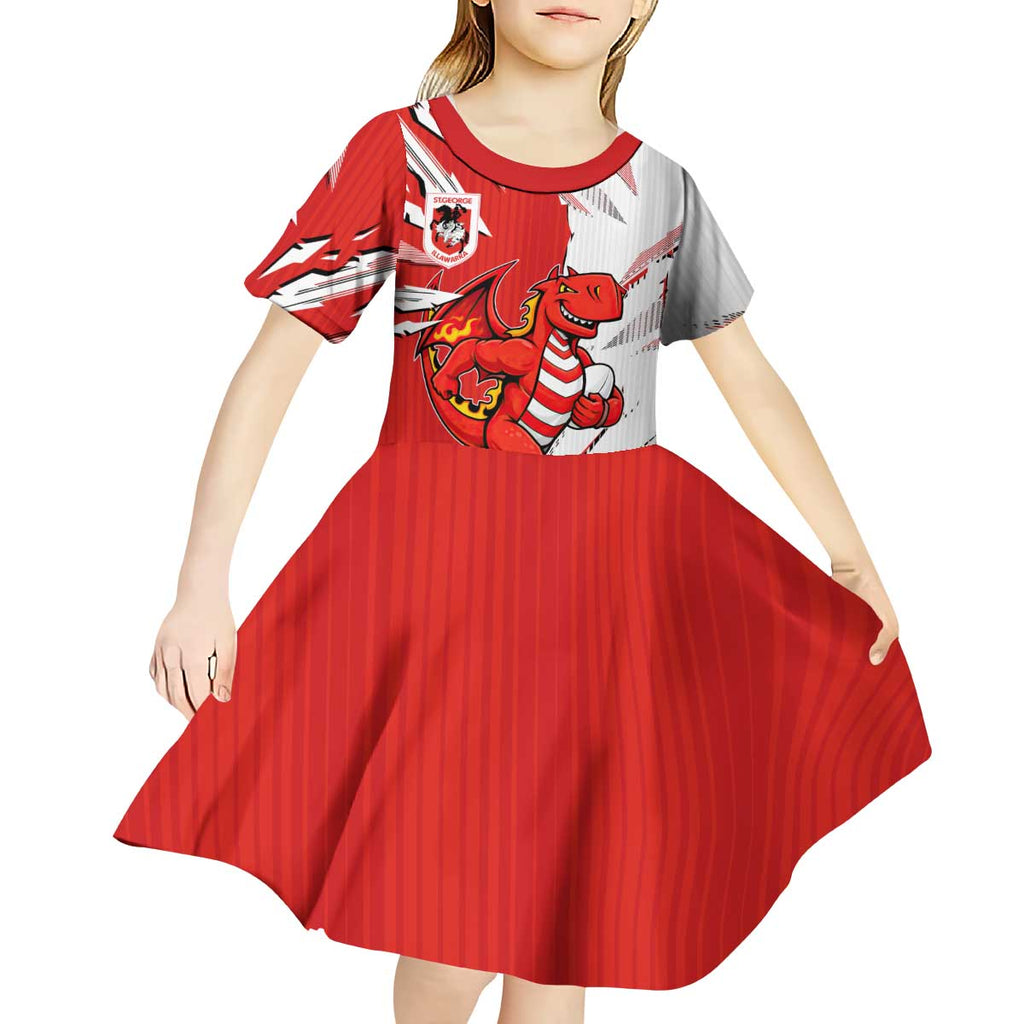 Personalized St. George Illawarra Dragons Kid Short Sleeve Dress Dynamic Lightning Mascot Rugby Australia
