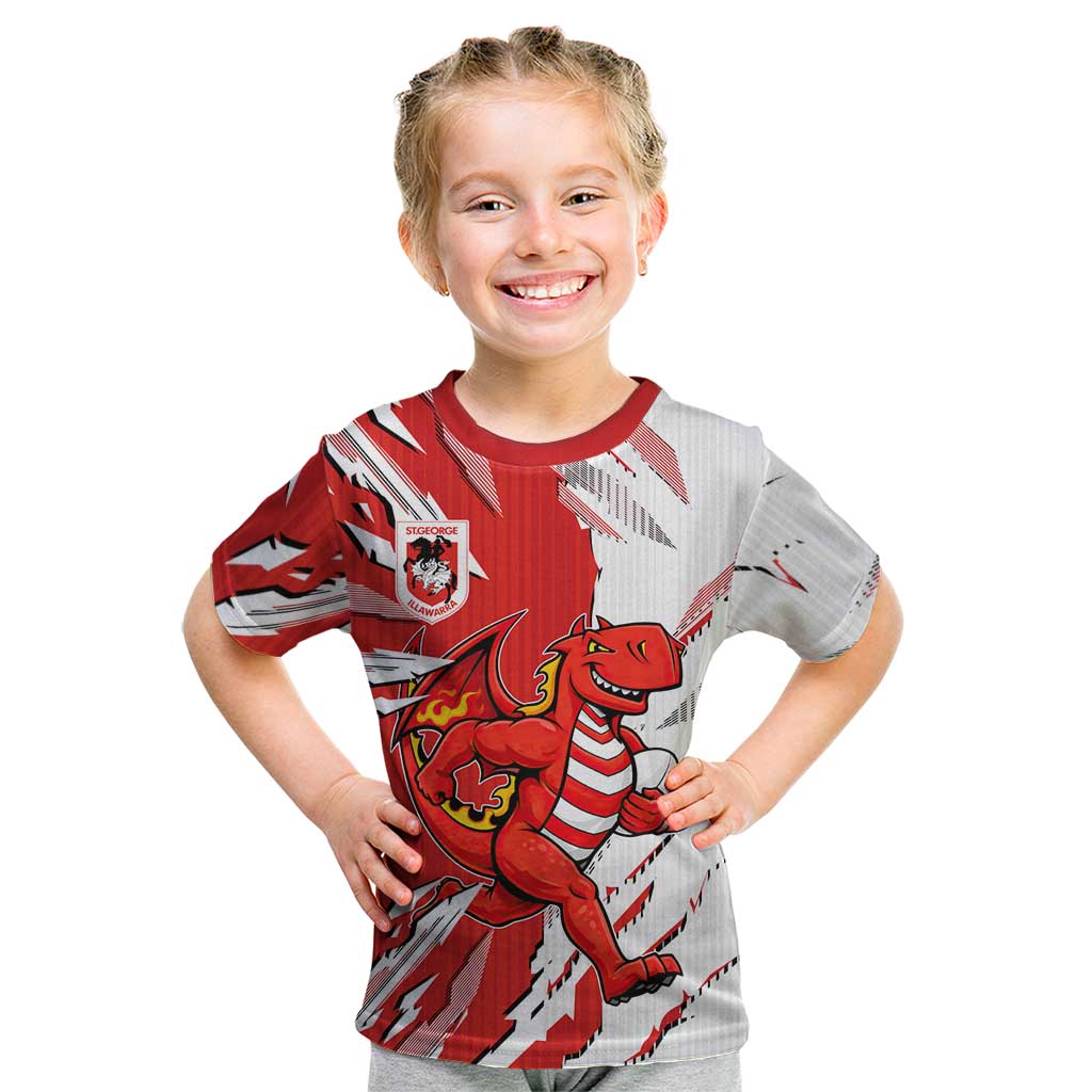 Personalized St. George Illawarra Dragons Kid T Shirt Dynamic Lightning Mascot Rugby Australia