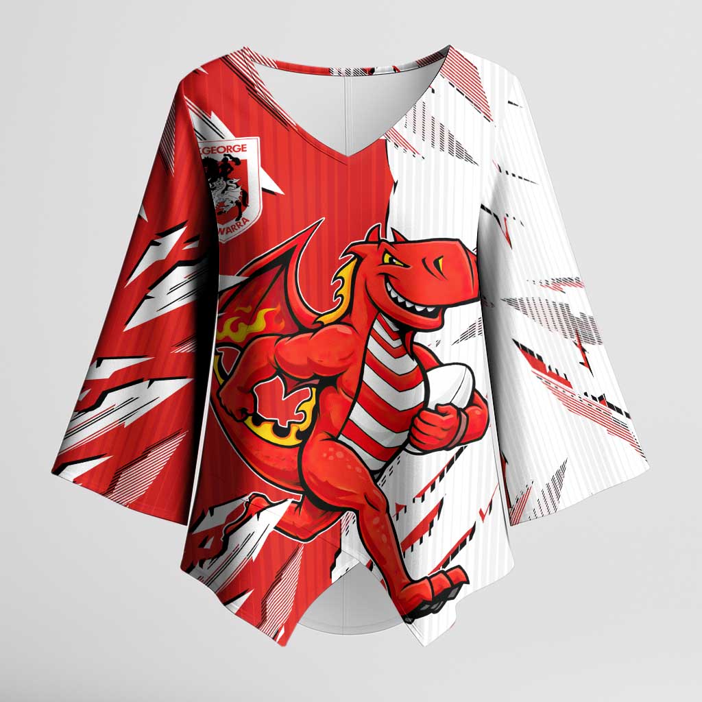 Personalized St. George Illawarra Dragons Kimono Sleeve Blouse Dynamic Lightning Mascot Rugby Australia