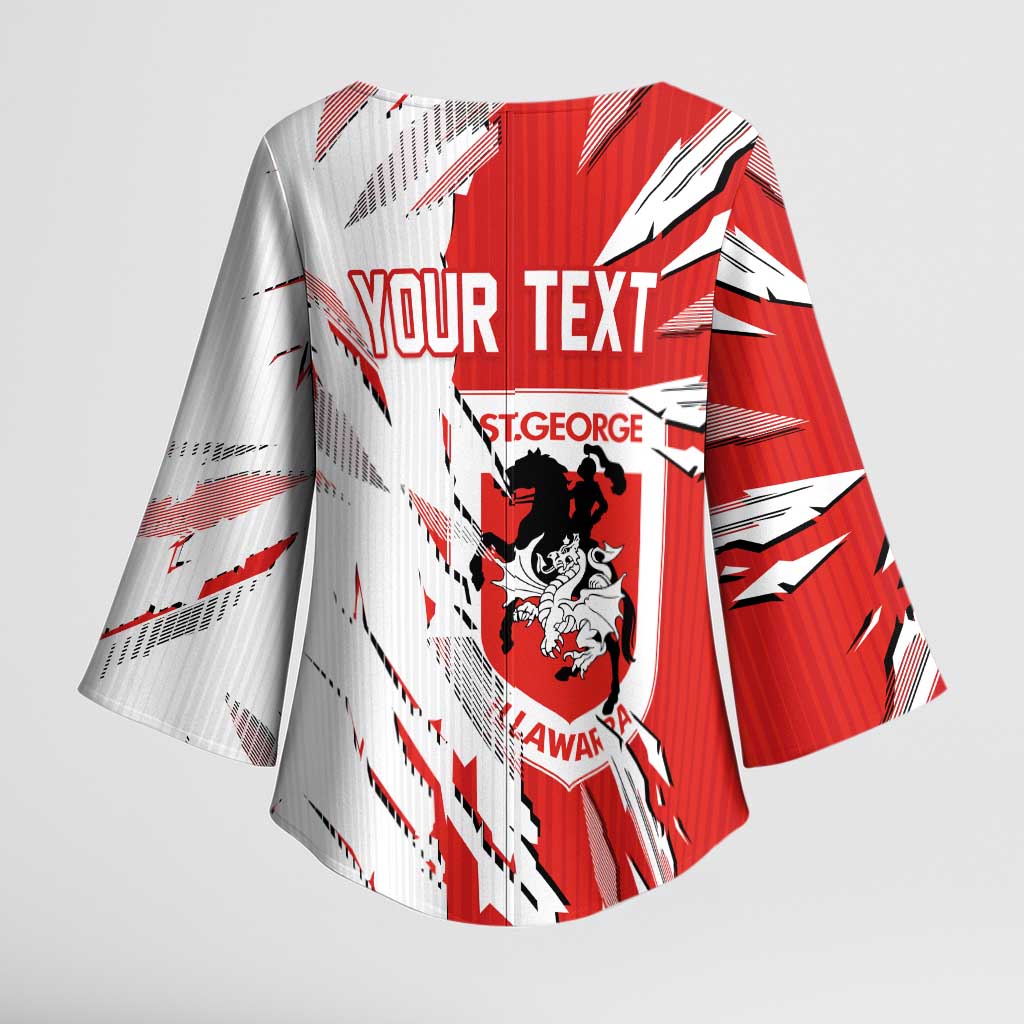 Personalized St. George Illawarra Dragons Kimono Sleeve Blouse Dynamic Lightning Mascot Rugby Australia