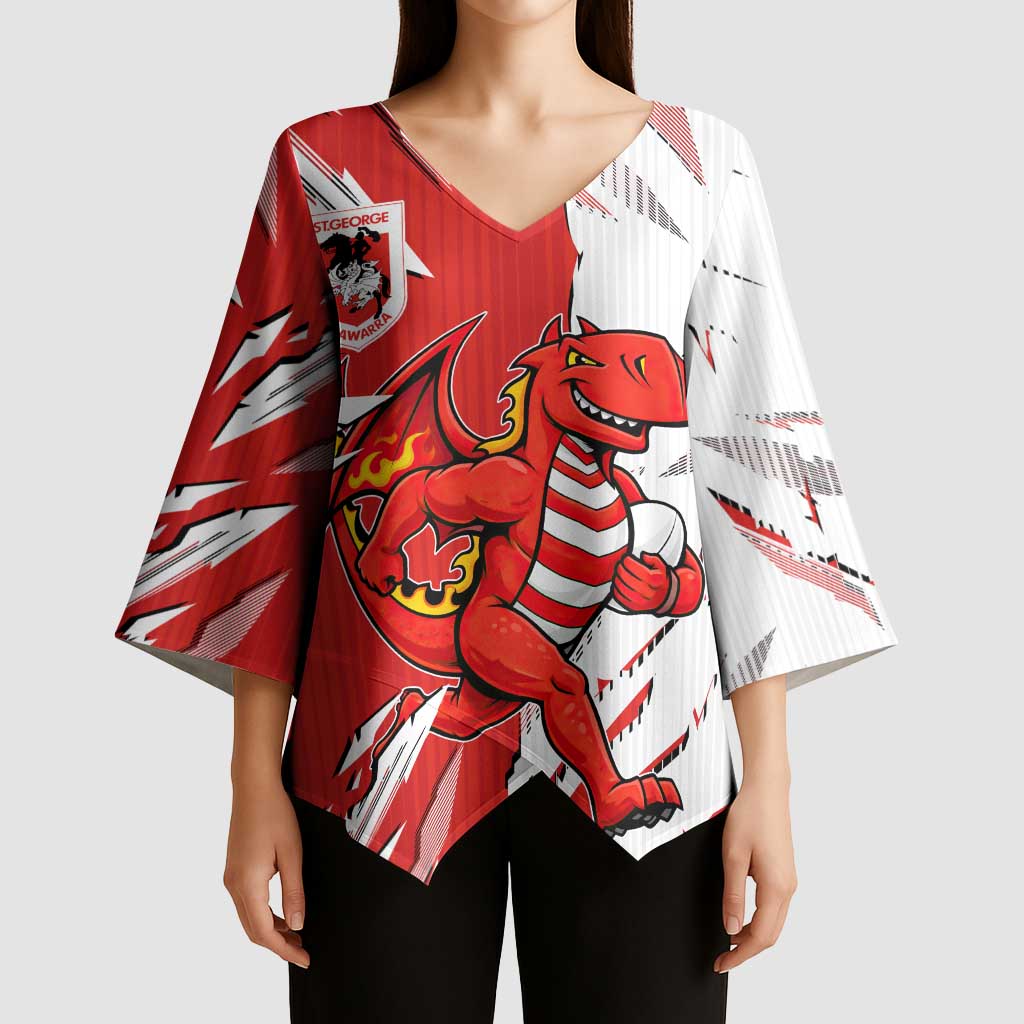 Personalized St. George Illawarra Dragons Kimono Sleeve Blouse Dynamic Lightning Mascot Rugby Australia