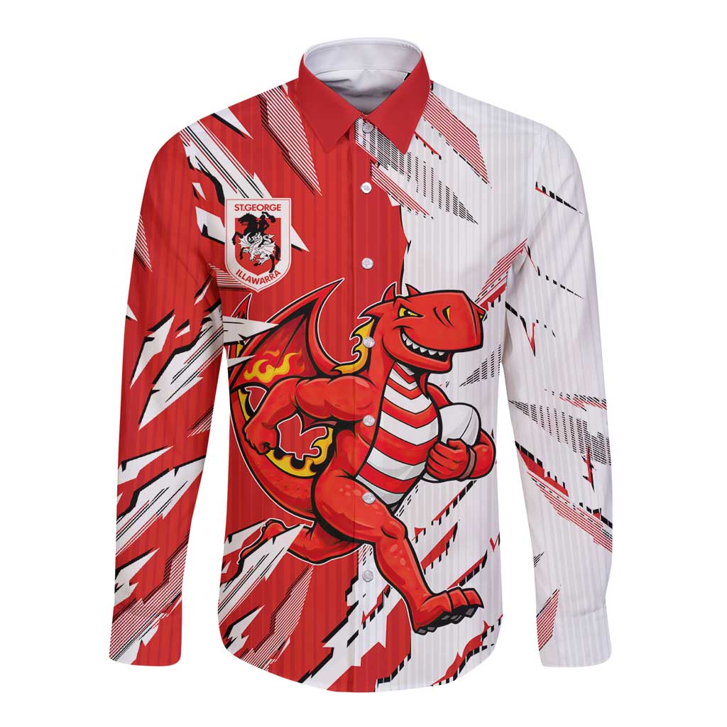 Personalized St. George Illawarra Dragons Long Sleeve Button Shirt Dynamic Lightning Mascot Rugby Australia