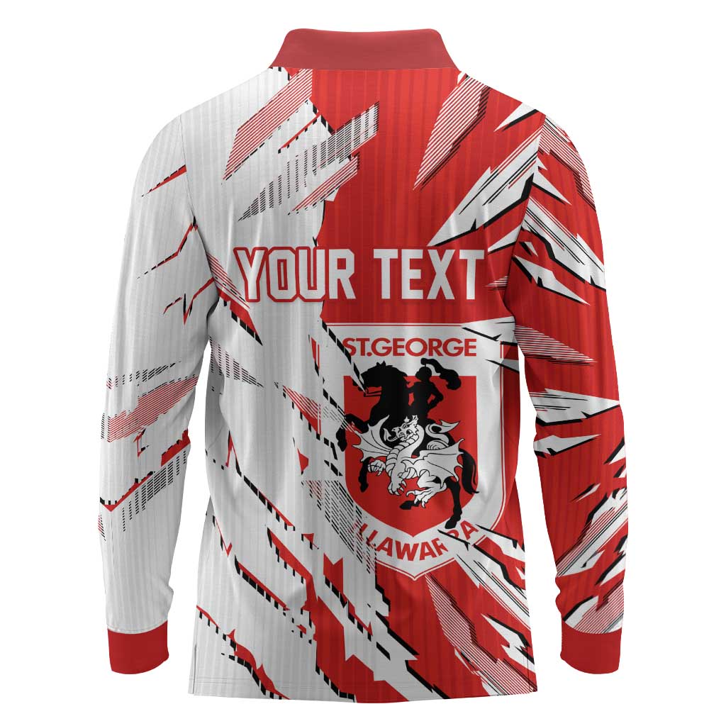 Personalized St. George Illawarra Dragons Long Sleeve Polo Shirt Dynamic Lightning Mascot Rugby Australia
