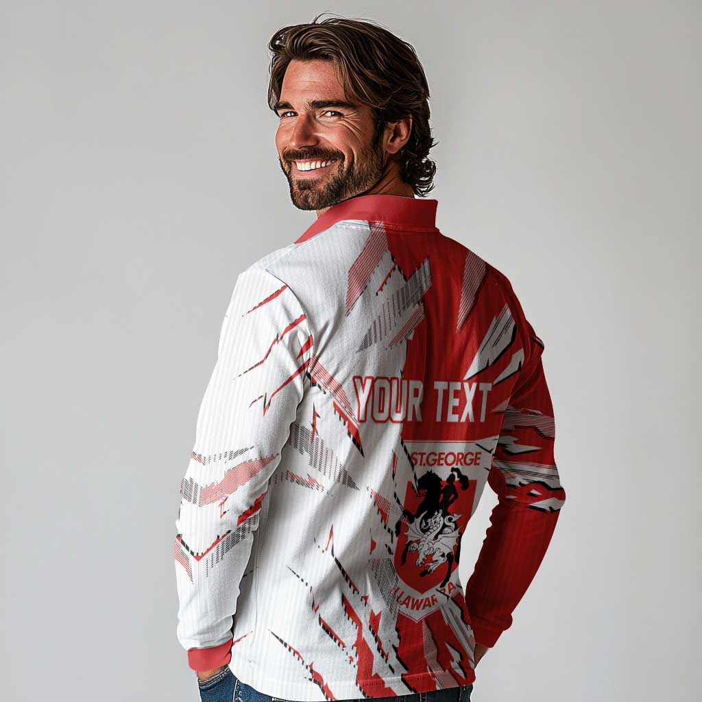 Personalized St. George Illawarra Dragons Long Sleeve Polo Shirt Dynamic Lightning Mascot Rugby Australia