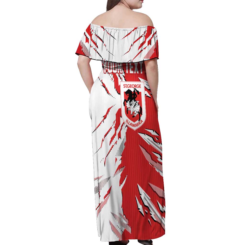Personalized St. George Illawarra Dragons Off Shoulder Maxi Dress Dynamic Lightning Mascot Rugby Australia