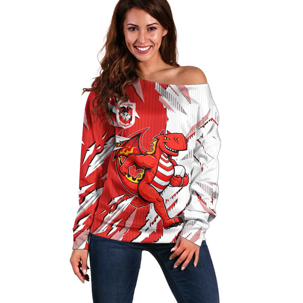 Personalized St. George Illawarra Dragons Off Shoulder Sweater Dynamic Lightning Mascot Rugby Australia