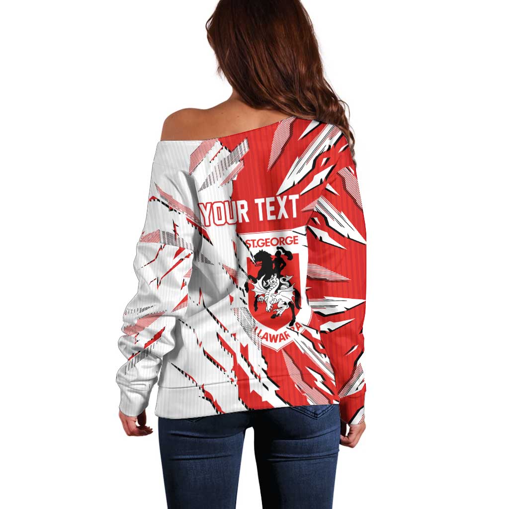 Personalized St. George Illawarra Dragons Off Shoulder Sweater Dynamic Lightning Mascot Rugby Australia