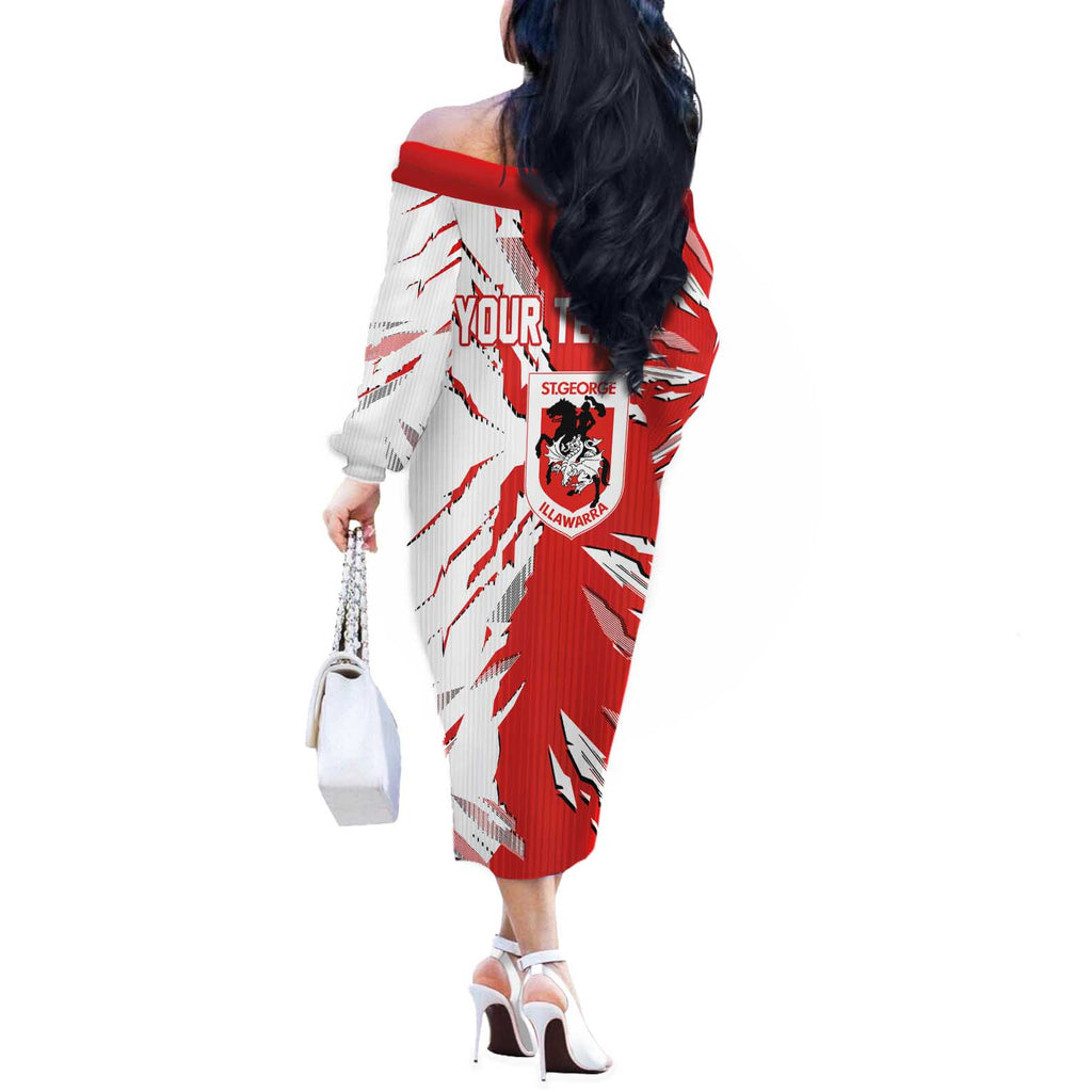 Personalized St. George Illawarra Dragons Off The Shoulder Long Sleeve Dress Dynamic Lightning Mascot Rugby Australia