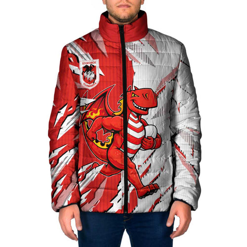 Personalized St. George Illawarra Dragons Padded Jacket Dynamic Lightning Mascot Rugby Australia