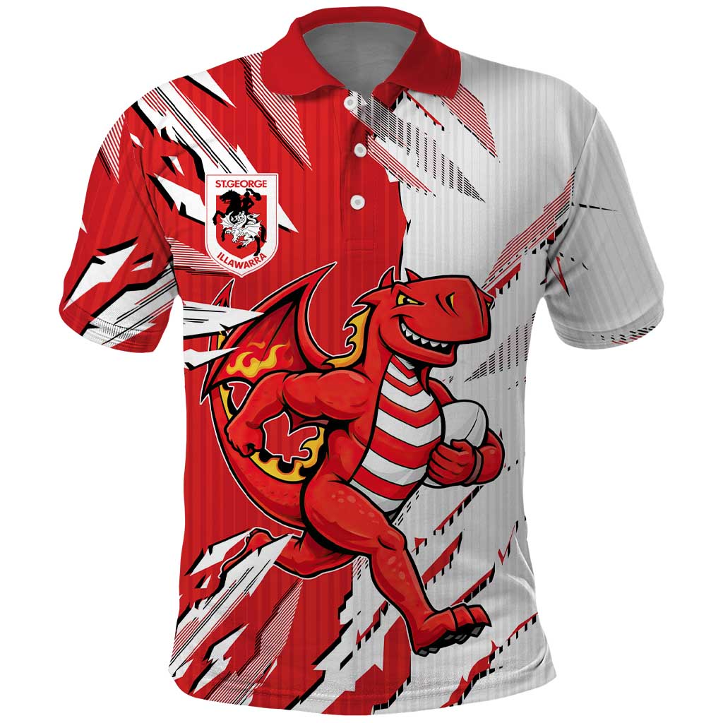 Personalized St. George Illawarra Dragons Polo Shirt Dynamic Lightning Mascot Rugby Australia